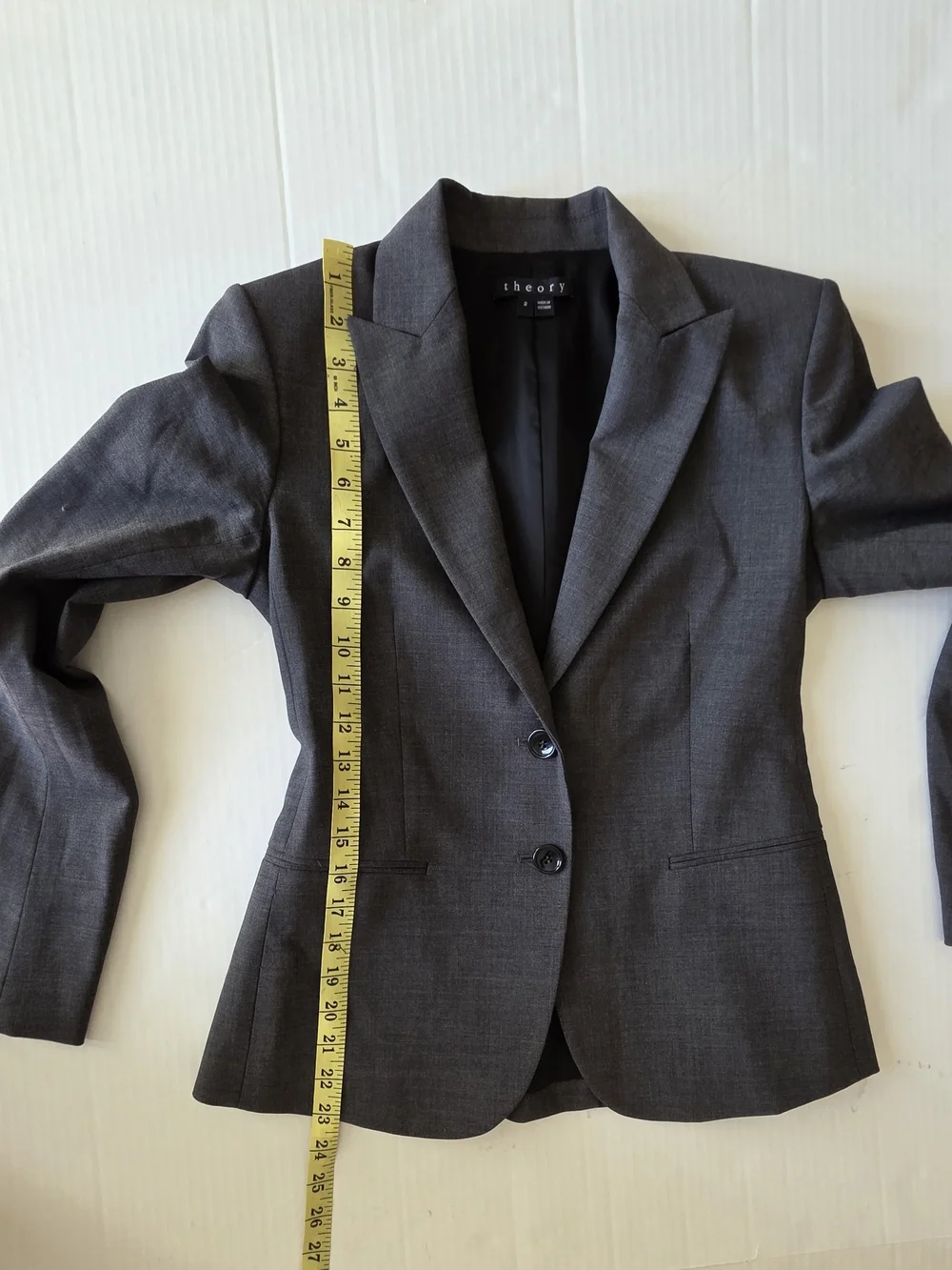 Theory Charcoal Gray Wool blend Two-button Women Blazer Tailored Corporate Chic